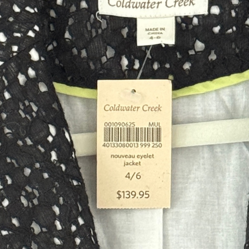 NWT - COLDWATER CREEK NOUVEAU BLACK EYELET JACKET (SIZE 4/6) - Picture 10 of 11